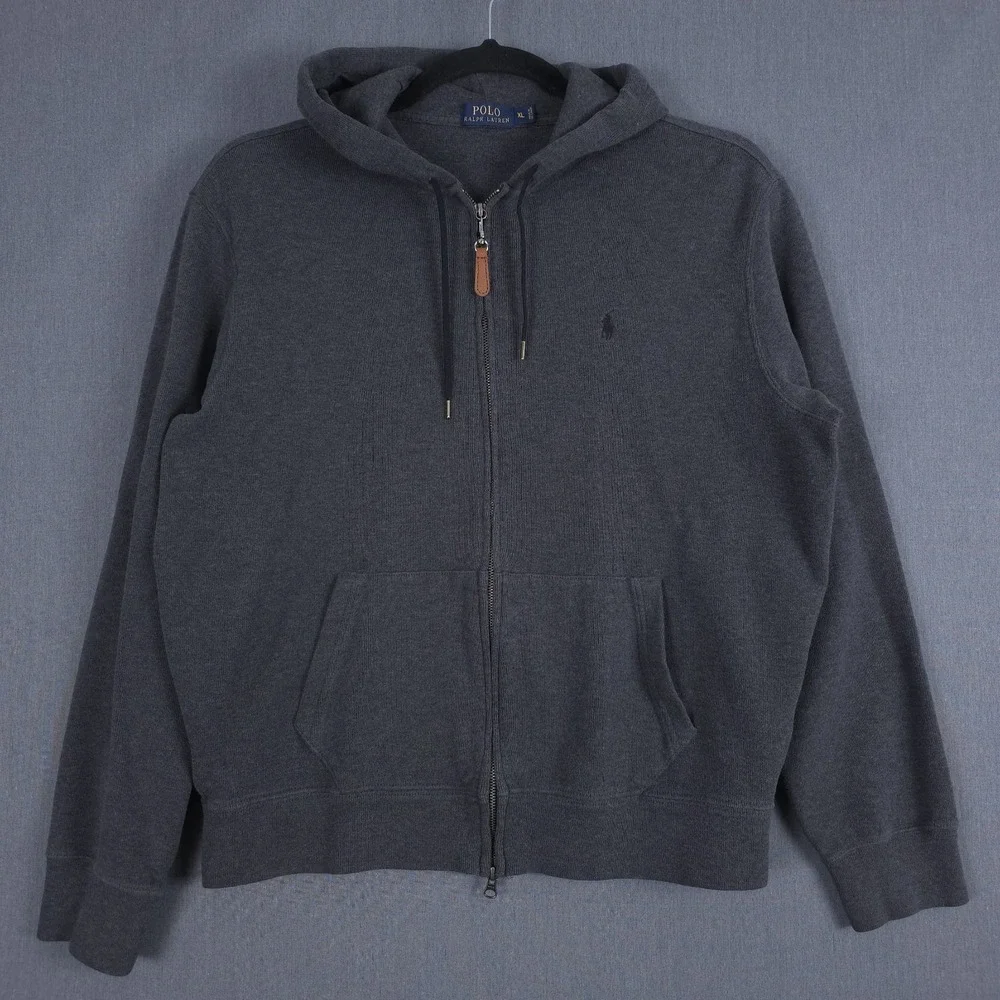 Polo Ralph Lauren Hoodie Mens XL Gray Classic Full Zip Sweatshirt Jacket